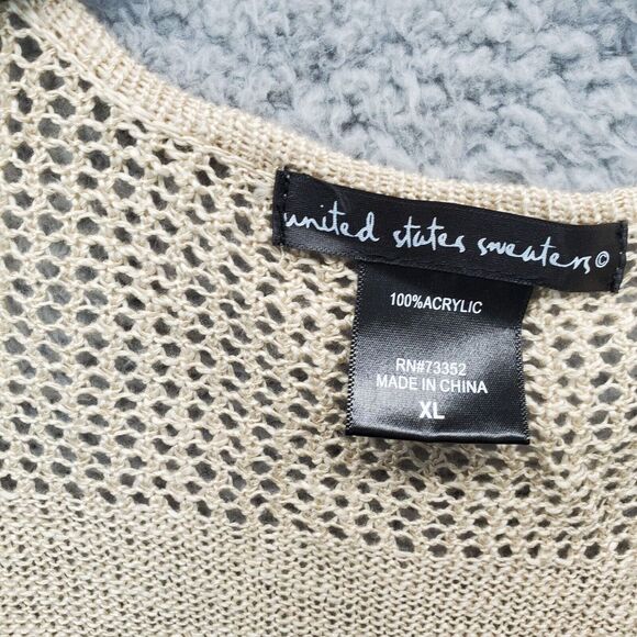 United States Sweaters Womens XL Tan‎ Crochet Long Sleeve Open Front Cardigan - Picture 3 of 6